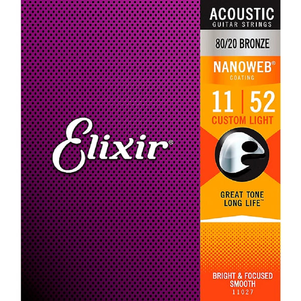 Elixir E11027 80/20 Bronze Nanoweb, Custom Light 11-52