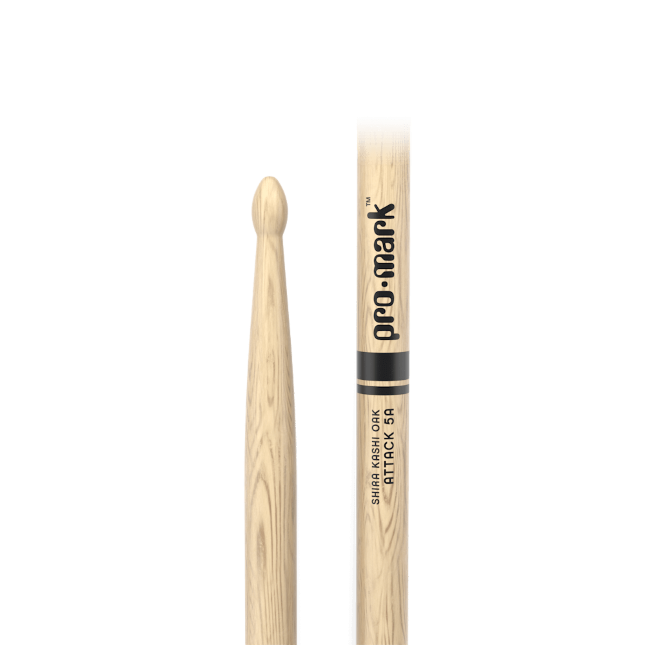 Promark Classic Attack 5A Shira Kashi Oak Drumstick, Oval Wood Tip Vertical