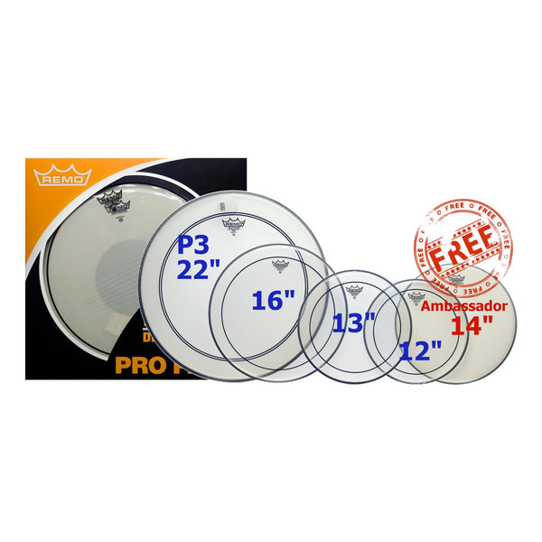 Remo PP-0270-PS Pinstripe Clear 5 Piece Pro Pack of Drum Skins