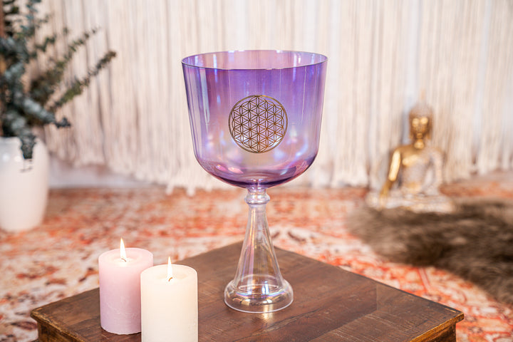 MEINL Sonic Energy Crystal Singing Chalice, 8"/20 cm, Note F3, Purple, Heart Chakra, Flower of Life
