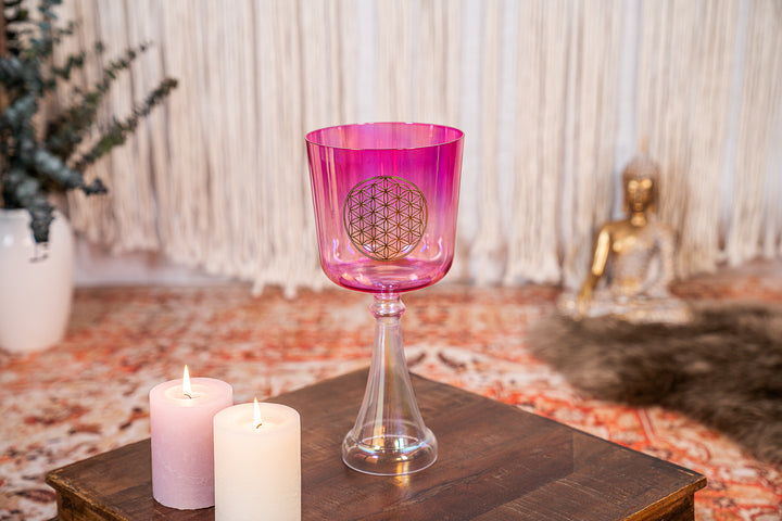 MEINL Sonic Energy Crystal Singing Chalice, 6"/15 cm, Note F4, Pink, Heart Chakra, Flower of Life