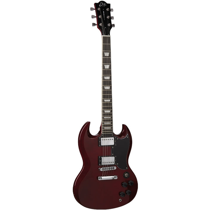 Eko DV-10 Transparent Red Electric Guitar showcasing SG-inspired devil-horned design.