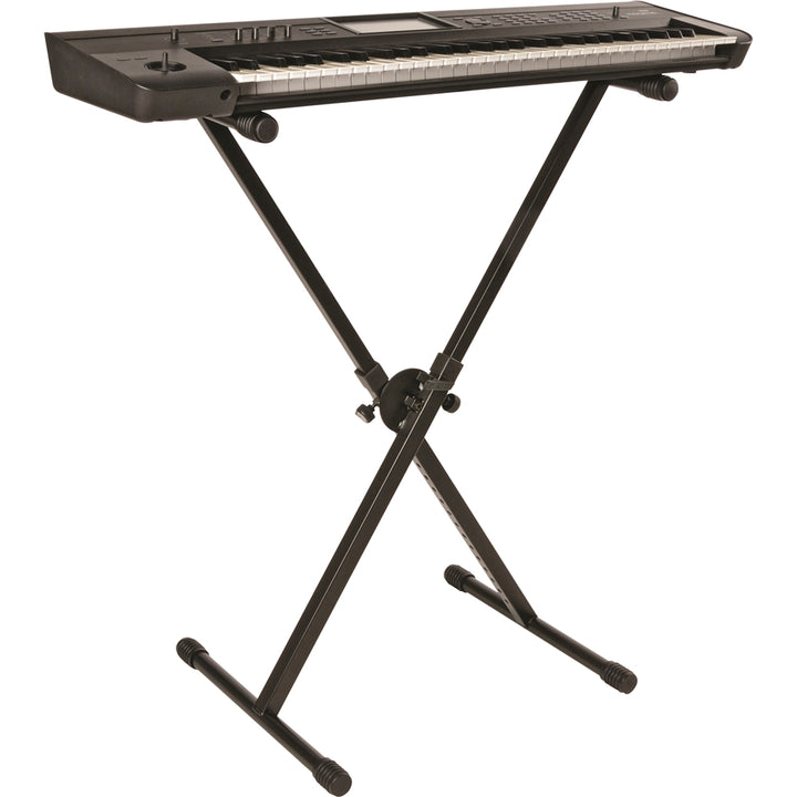 Quiklok BS619 fully extended, supporting a keyboard setup.