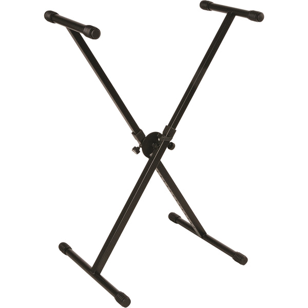 Quiklok BS619 Keyboard Stand with collapsible telescopic tiers for versatile instrument support.