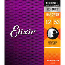 Elixir 80/20 Bronze Nanoweb Acoustic Guitar Strings Light 12-53