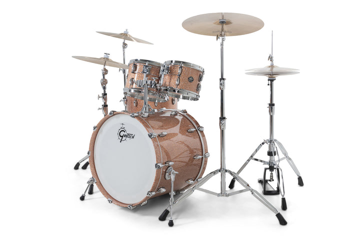 Gretsch 302 double-flanged hoops on tom, designed for controlled sustain and maximum resonance