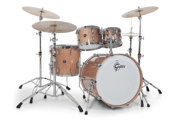 Gretsch Renown Maple 4-piece shell pack in Champagne Sparkle finish, featuring a 22" bass drum, 10" & 12" rack toms, and 16" floor tom