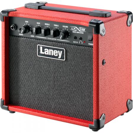 Full Front View – Laney LX15B bass guitar combo amplifier in black tolex with dual 5” custom drivers.
