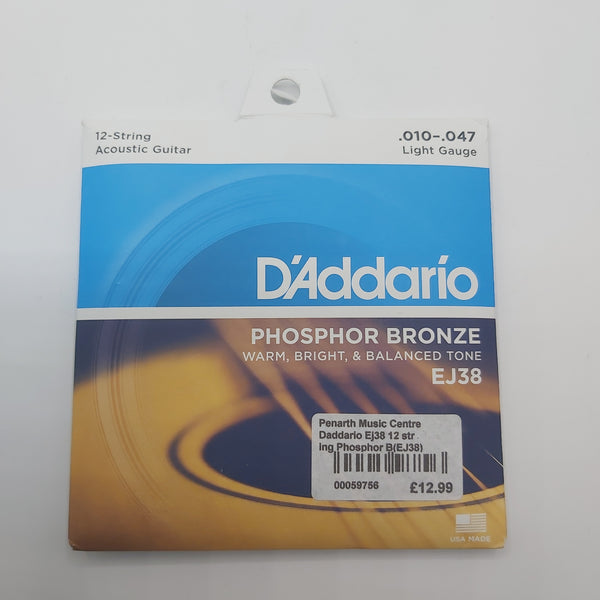 D'Addario EJ38 12-String Phosphor Bronze, Light, 10-47 Strings