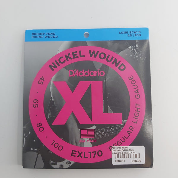 D'Addario EXL170 Nickel Wound Bass Guitar Strings, Light 45-100, Long Scale