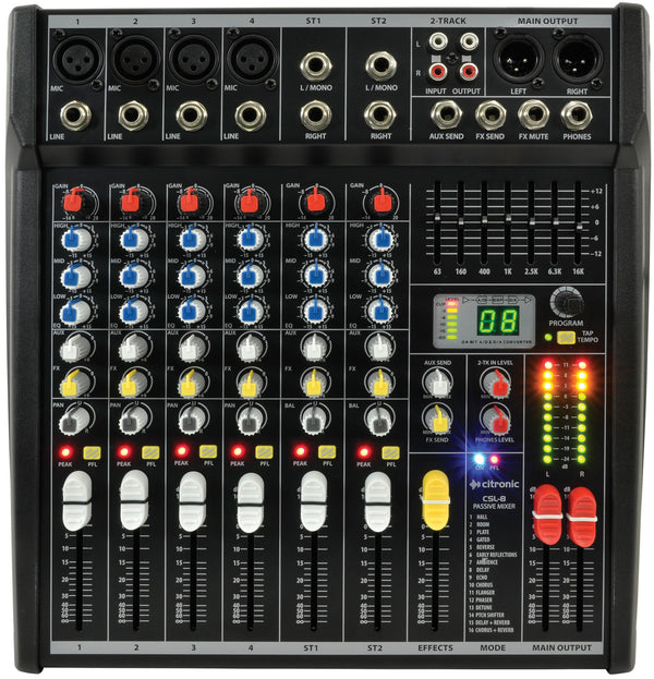 Citronic CSL-8 Compact Mixing Console with DSP - 8 Input, 16-Program DSP Effects