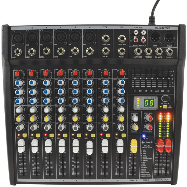 Citronic CSL-10 Compact Mixing Console with DSP – 10-Input Mixer with 3-Band EQ and Vocal Effects for Small Venues and Events