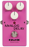 Image of NUX Reissue Analog Delay Pedal displaying its vintage design and control knobs.
