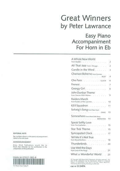 Great Winners - Easy Piano Accompaniment for Horn in Eb