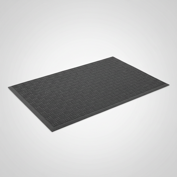 Compact black drum mat on showroom floor – 5ft × 3ft non-slip