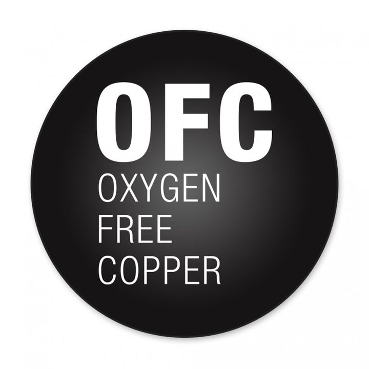 Circular icon with text "OFC Oxygen Free Copper"

