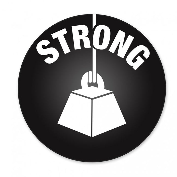 Icon showing "Strong" text and weight symbol indicating durability

