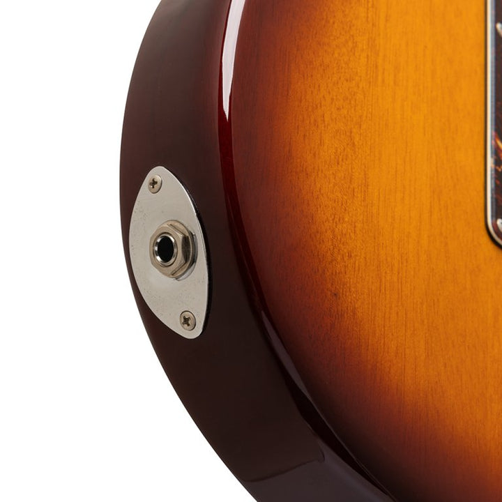 Output jack and body edge in Tobacco Sunburst

