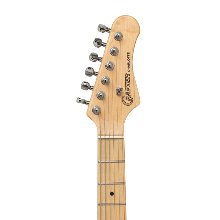 Rear angled view of maple neck and headstock

