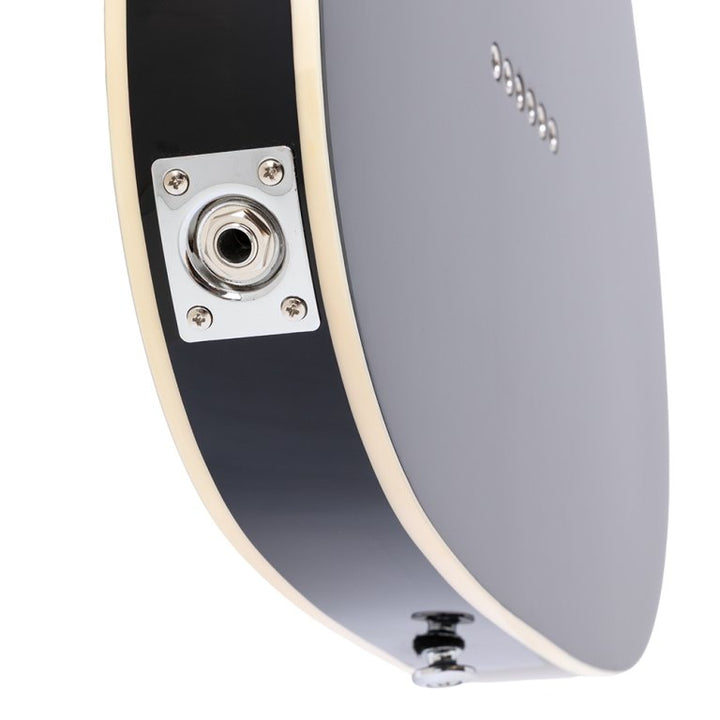 Close-up of output jack on Crafter T60VSR CB with rounded edge and clean finish

