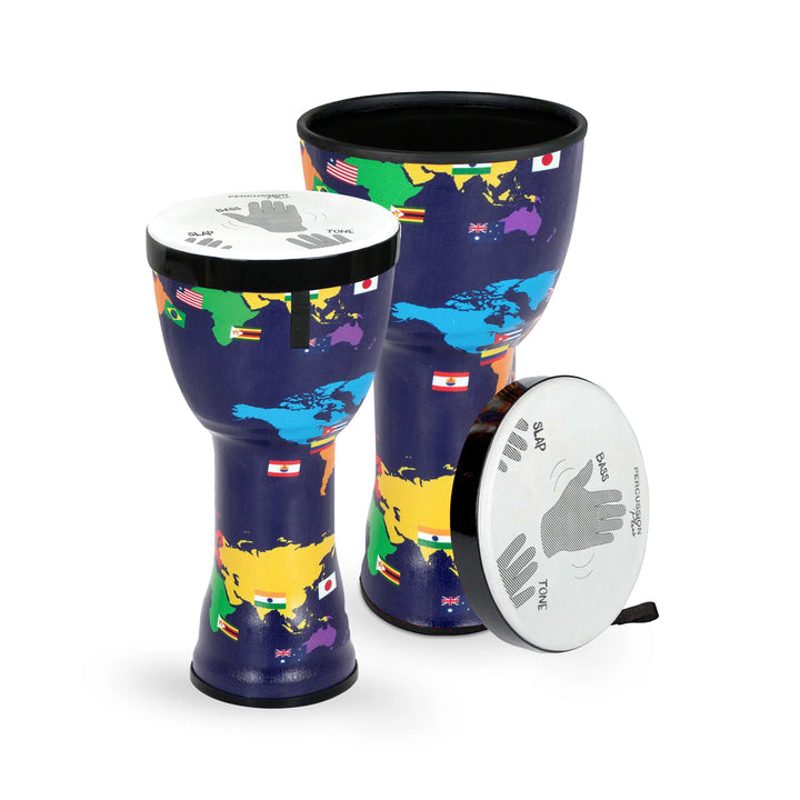 Percussion Plus Percussion Plus 10″ and 12″ nesting djembes set of 2 with bags - With Slap graphics - image 1