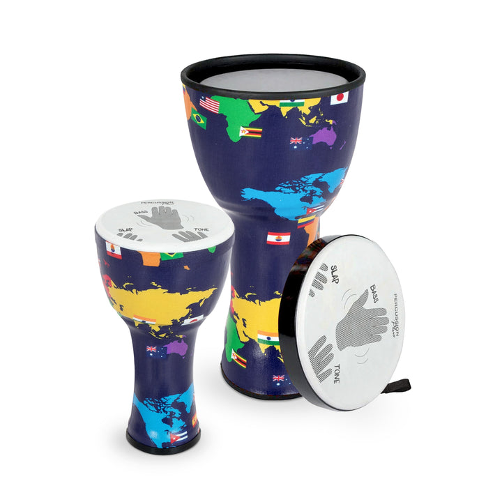 Percussion Plus Percussion Plus 8″, 10″ and 12″ nesting djembes set of 3 with bags - With Slap graphics - image 1