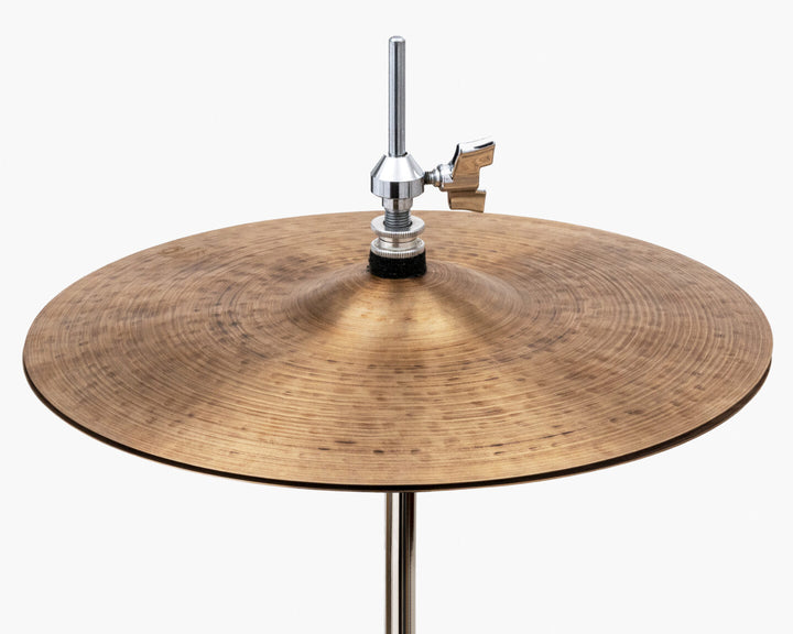 Close-up of Istanbul Agop 14" 30th Anniversary Hi-Hats highlighting intricate lathing and unique hammer marks