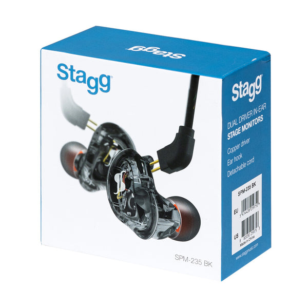 Stagg In-Ear Monitors, High Resolution, Dual Driver, Sound Isolating - SPM-235 black boxed