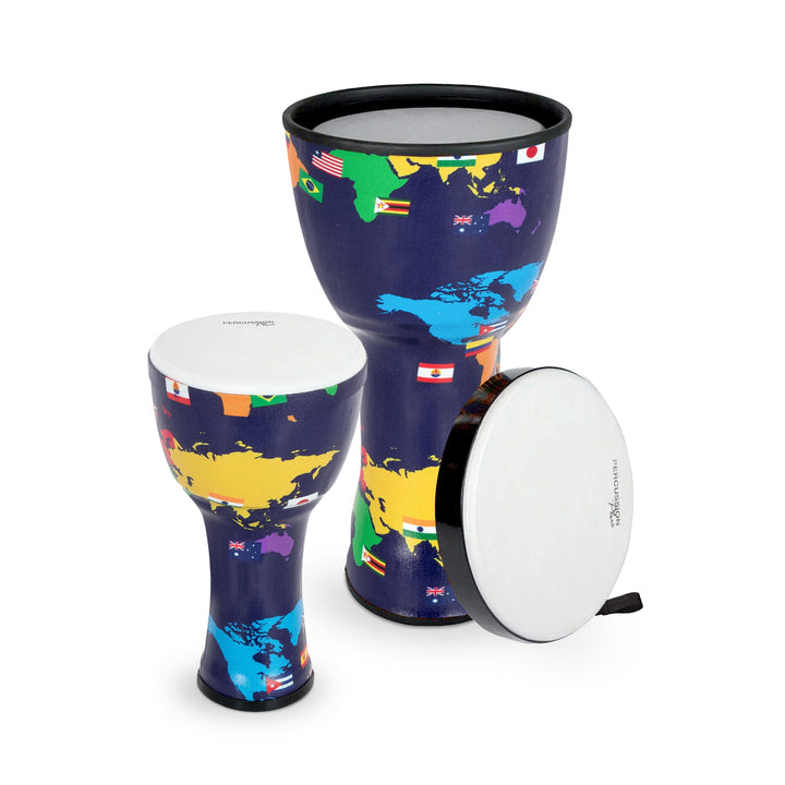 Percussion Plus Percussion Plus 8″, 10″ and 12″ nesting djembes set of 3 with bags - Without Slap graphics - image 1