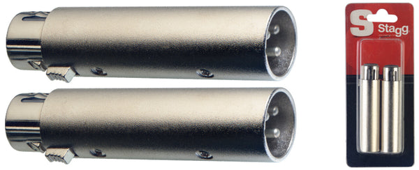 Stagg XLR Polarity Reverser – 2x Symmetrical Female to Male XLR Adapter – Matt Chrome – AC-XFXMH