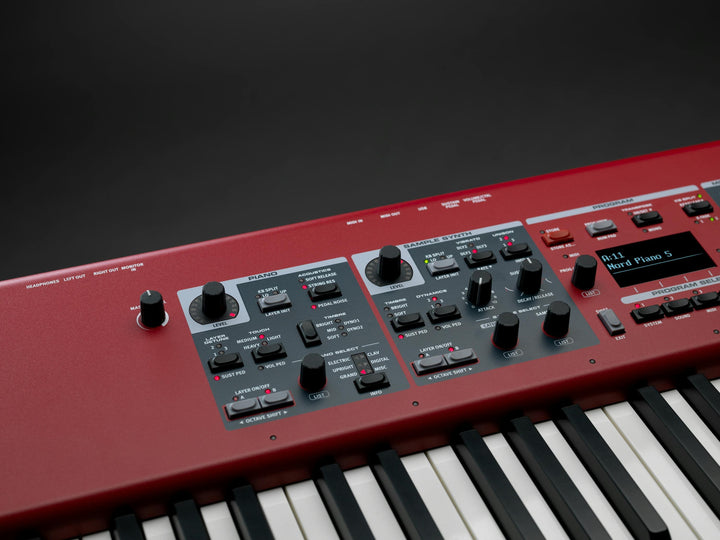 Nord Piano 5 synth section with attack, decay, and dynamic response controls.