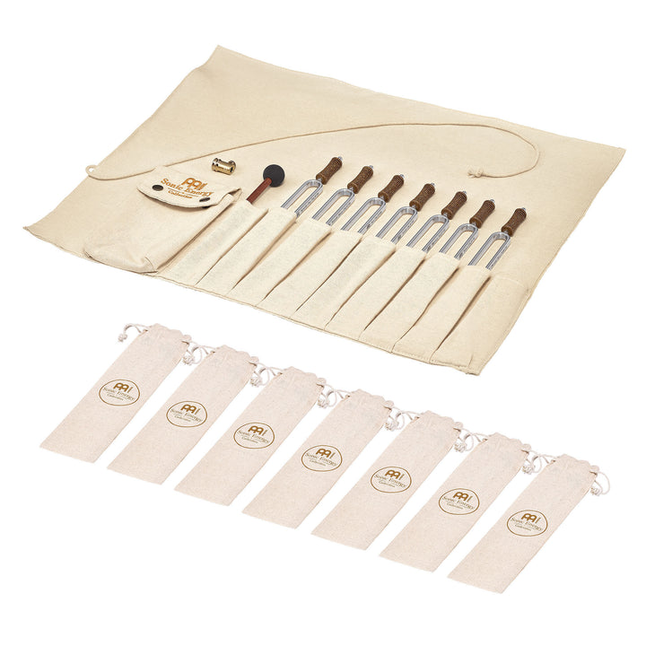 Complete set of seven planetary-tuned forks with Tuning Fork Vibration Foot and mallet