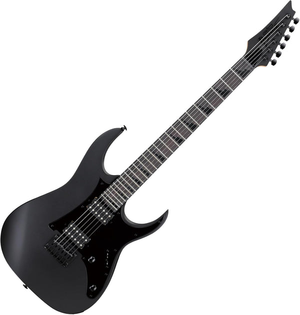 Front view: Ibanez GRGR131EX-BKF electric guitar in black flat finish