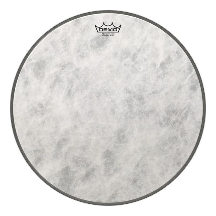 Remo Powerstroke P3 Fiberskyn bass drumhead with overtone control and warm response

