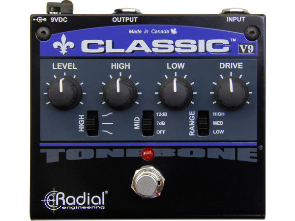 Radial Classic V9 Overdrive Distortion Pedal Front View

