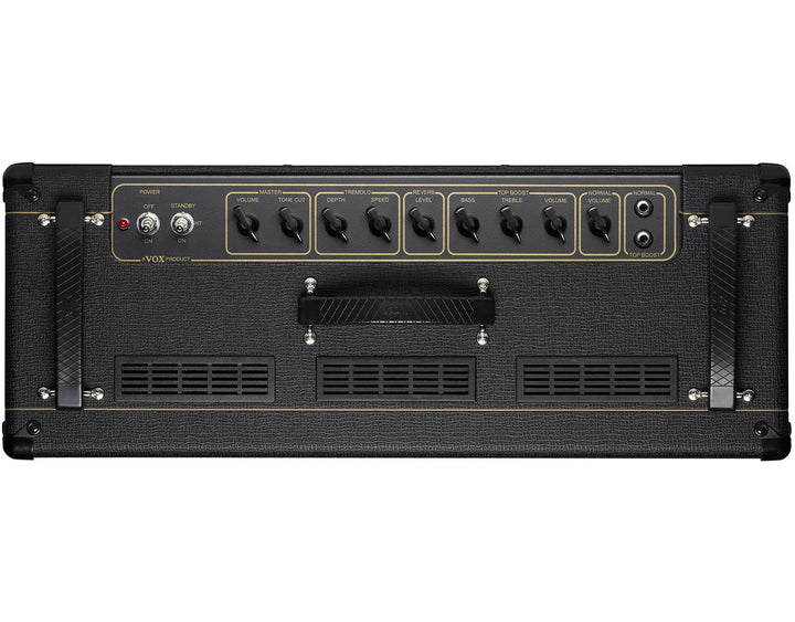 Rear panel of Vox AC15C2 showcasing control knobs and input/output jacks.


