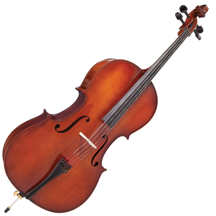 Detailed view of fingerboard and scroll on 3/4 size cello

