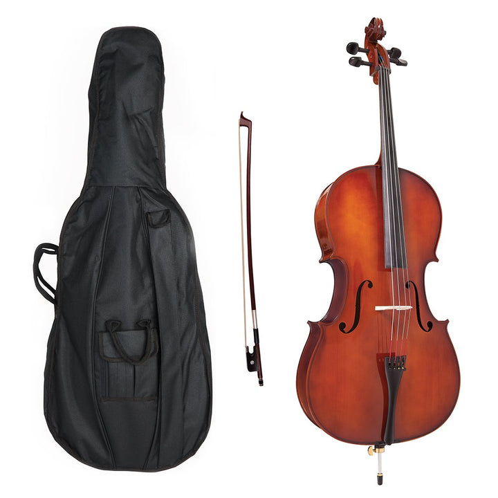 Front and back of Antoni Debut student cello outfit

