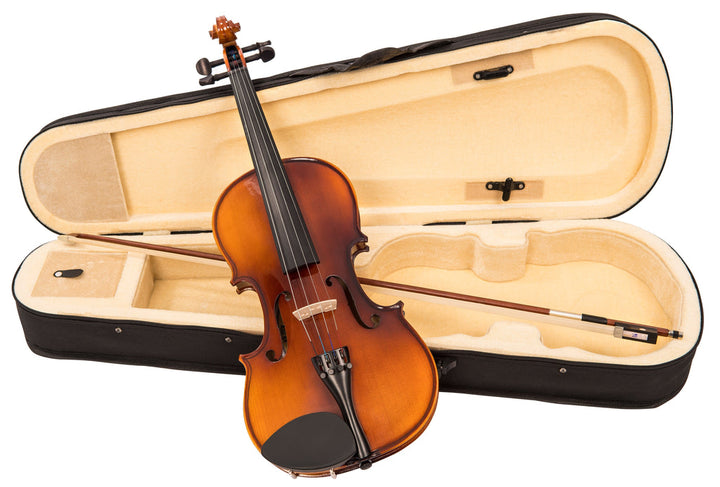 Front view of Antoni 1/8 size violin with ebonised fingerboard and tailpiece

