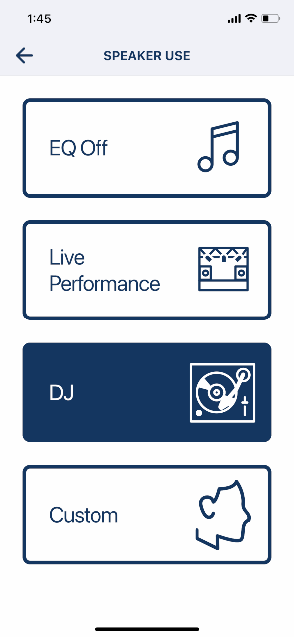 Alto TS412 Bluetooth app control screen on iOS/Android