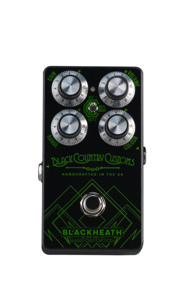 BCC-BLACKHEATH Bass Distortion Pedal Front View: BCC-BLACKHEATH Bass Distortion Pedal with three distortion modes and silent switching for custom bass tone shaping.
