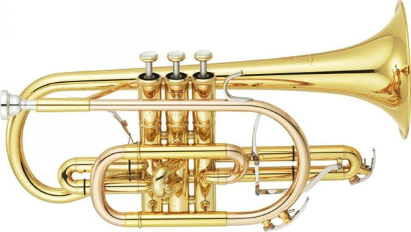 Yamaha YCR-8335 Bb Cornet front view with clear lacquer finish

