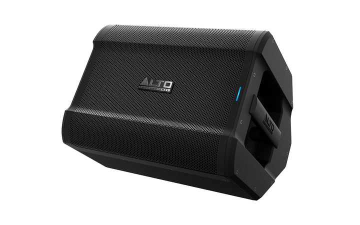 Alto Busker PA speaker angled view, displaying its compact and lightweight build.