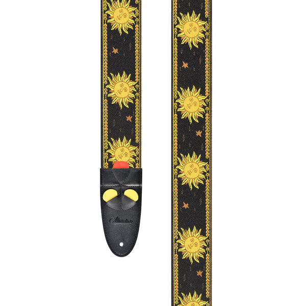 Amumu Sun Jacquard Guitar Strap – Premium Leather Ends, Adjustable 36" to 63"