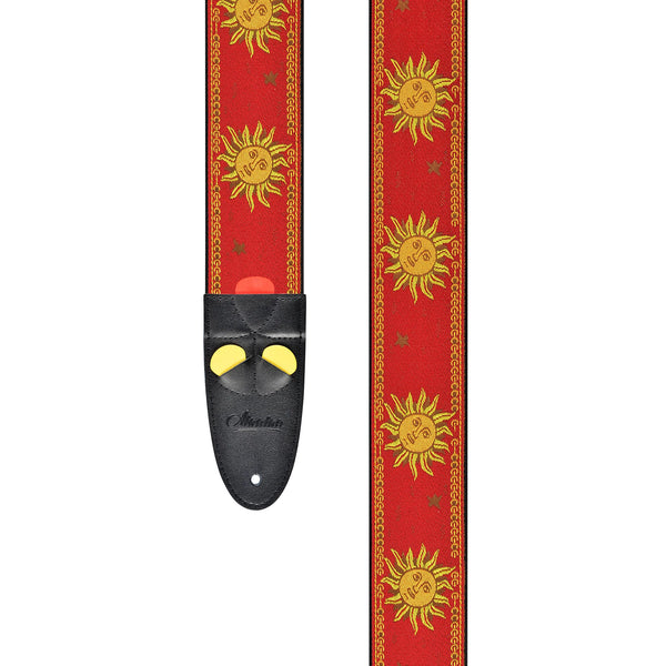 Amumu Sun Jacquard Guitar Strap – Premium Leather Ends, Adjustable 36" to 63"