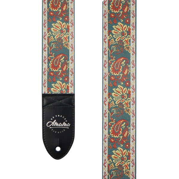 Amumu Paisley Guitar Strap with Premium Leather Ends – Adjustable Length 36" to 63"