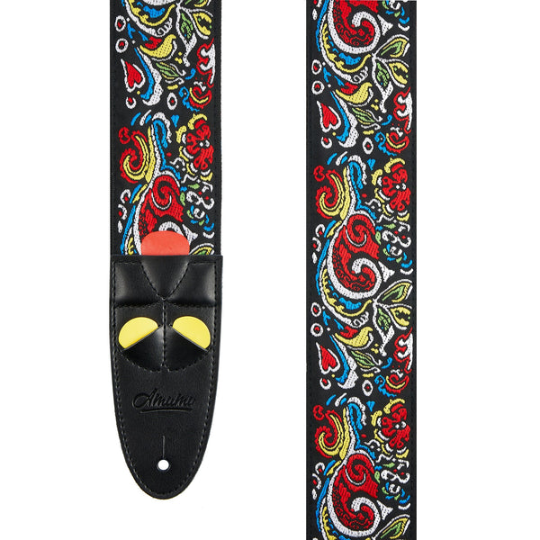 Amumu Love and Flower Guitar Strap – Premium Leather Ends, Adjustable 37" to 63"