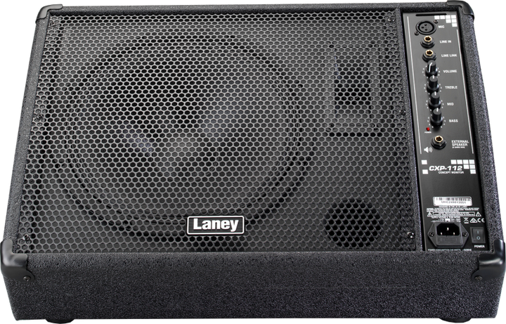 Laney CXP-112 active stage monitor with steel grille and compact design.