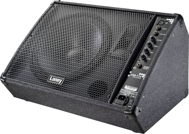 Laney CXP-115 active stage monitor with steel grille and compact design.