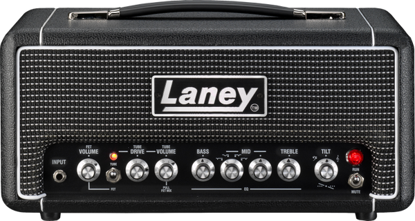 Laney DB500H Bass Head Front View: Laney Digbeth DB500H with FET and Tube preamp sections and XLR DI Out.
